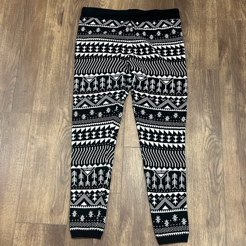 Black ivory multi Fair Isle patchwork knit sweater leggings pants tights size xl